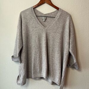 Pure Collection Light Gray V-Neck Sweater 100% cashmere